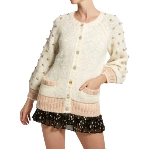 LoveShackFancy Nuri Boyfriend Cardigan Womens Size S Mohair Wool Blend Cream - Picture 1 of 10